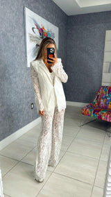 1624 Lace top, blazer and pants set