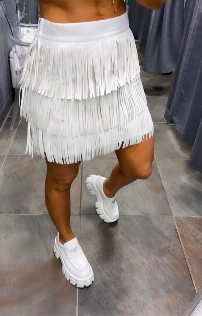 1064 Leather fringes mini skirt