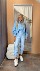 1975 Denim print bubble jacket and jogger set Kiut
