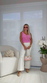 1677 Mid rise crop wide flower detail pants