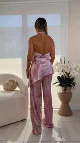 6390 Satin top and wide leg pants