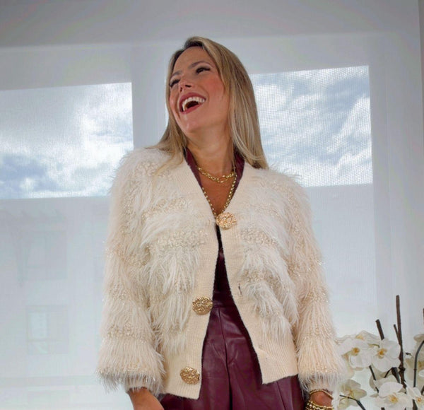 2814 Furry fox gold button sweater