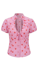 7752 Dot tie-front blouse
