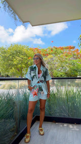 M843 Palm paradise blouse and short set