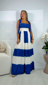 3264 Shoulder ties striped maxi dress