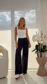 1277 High rise palazzo leg frayed hem pants