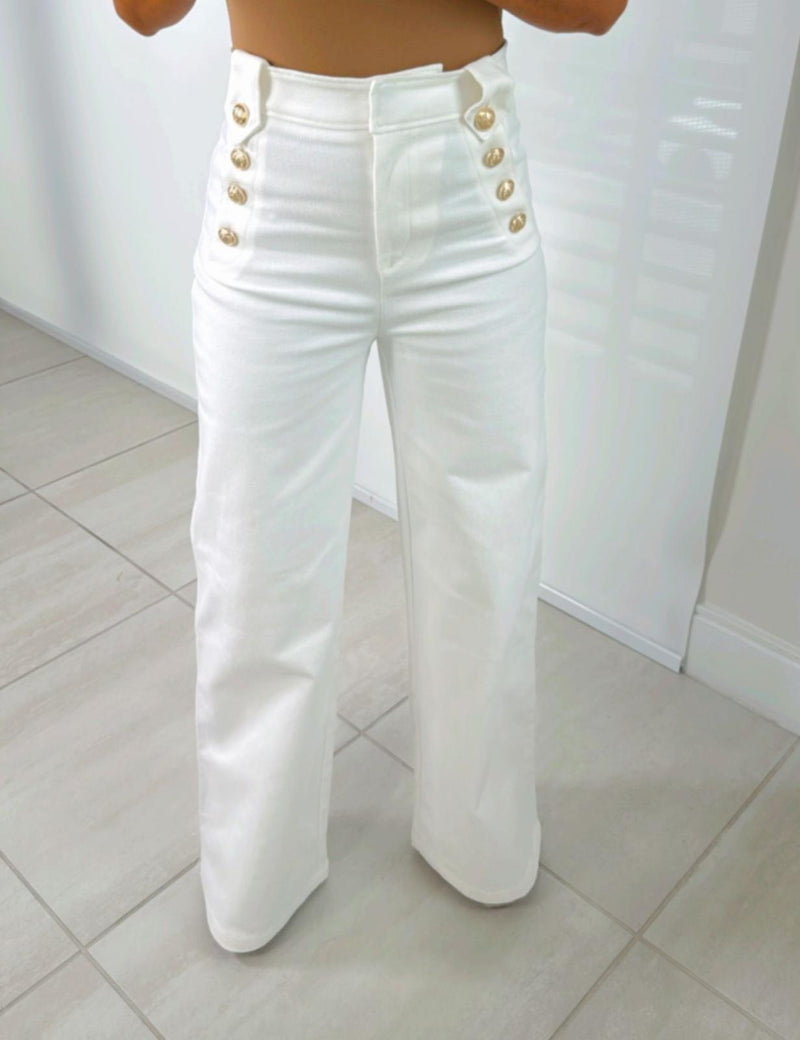 1436 High rise gold buttons pants