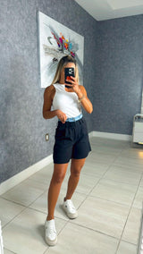 0602 Denim contrast waist short