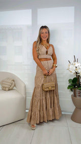 6007 Embroidery maxi skirt set