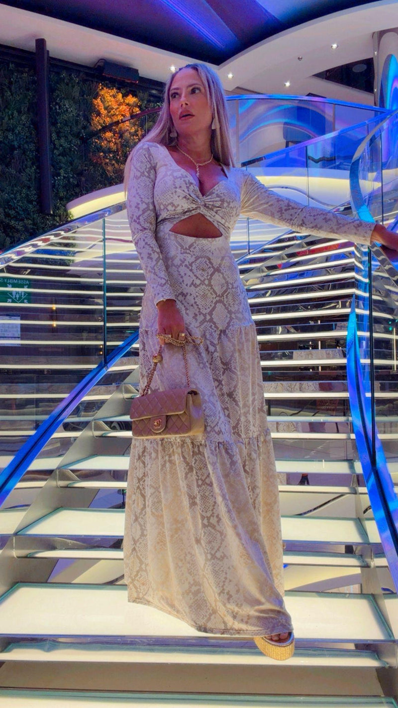 1765 Snake print long sleeve maxi dress Kiut