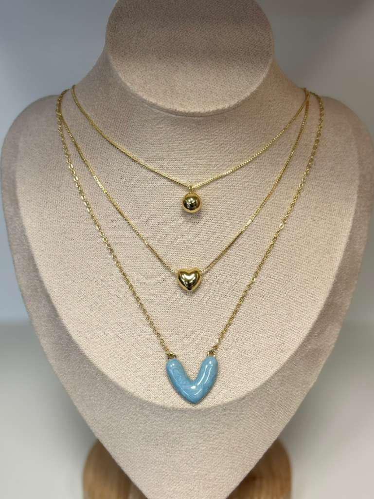 DL128 Corazon trend triple collar con aretes