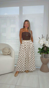 1111 Strapless combo polka dot midi dress