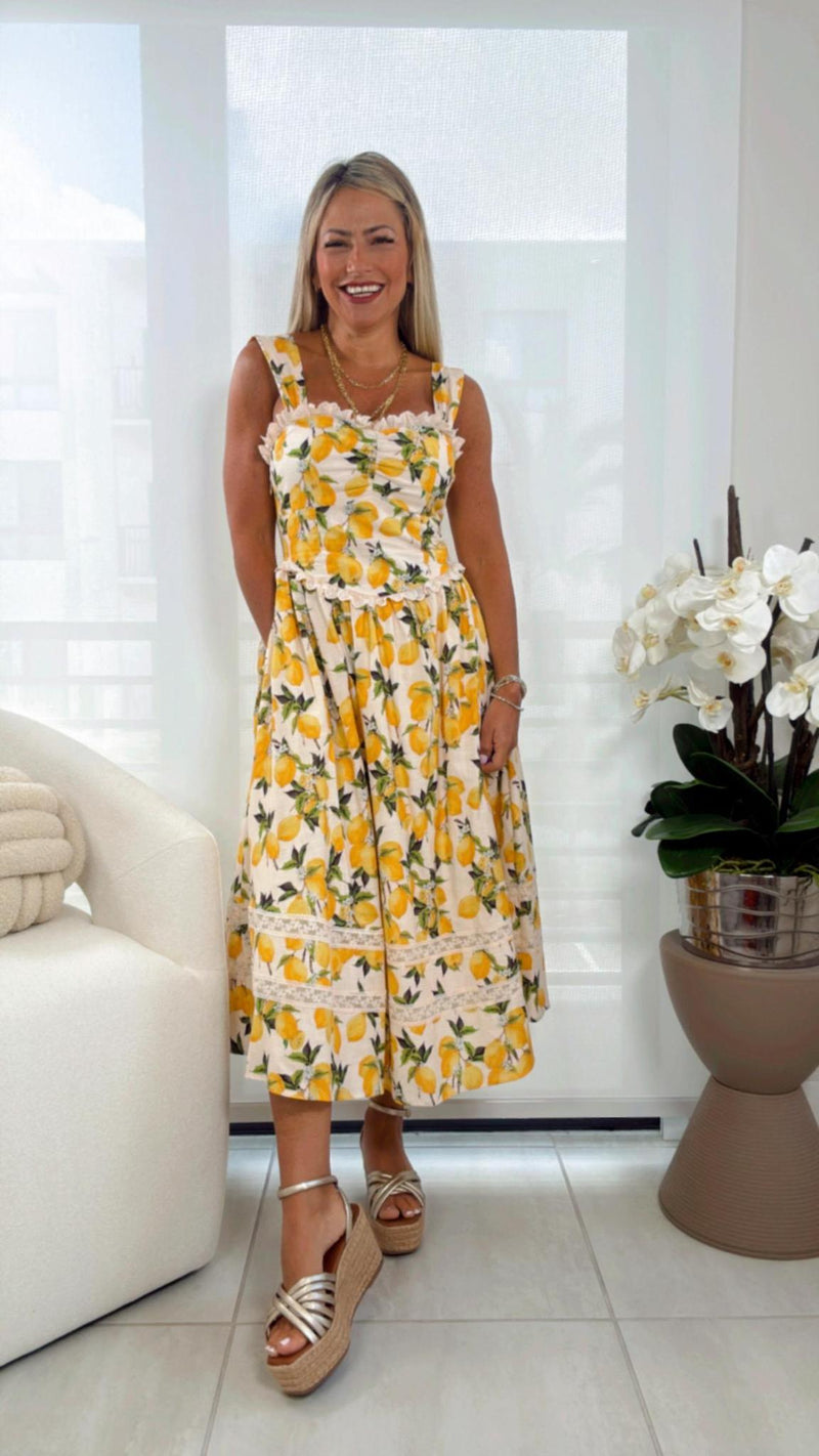5436 Lemon printed backless midi dress
