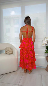 127D Floral print tiered maxi dress