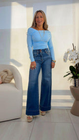 1089 High rise ankle wide seam detailed pants
