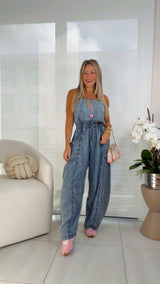 3735 Mineral washed tube denim jumpsuit