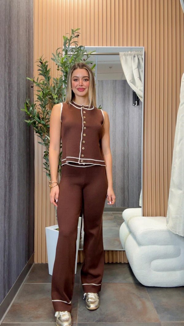 6073 Gold button top and pants set