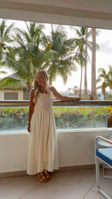 2956 Smocked basque waist midi dress