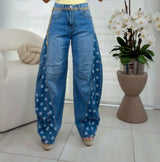 7478 Barrel denim pants with polka detail