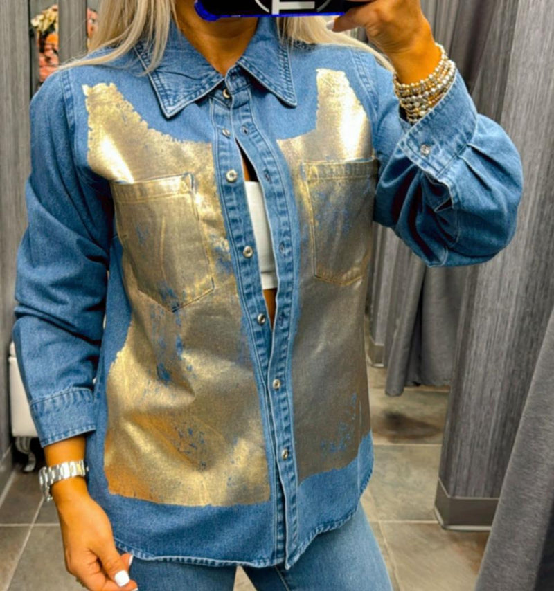 3003 Denim shirt metallic wash effect