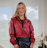 ON01 Faux leather hoodie jacket