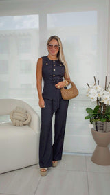 H760 Sleeveless button top and pants set