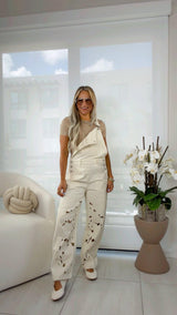 6126 Cut out embroidered overall jumpsuit