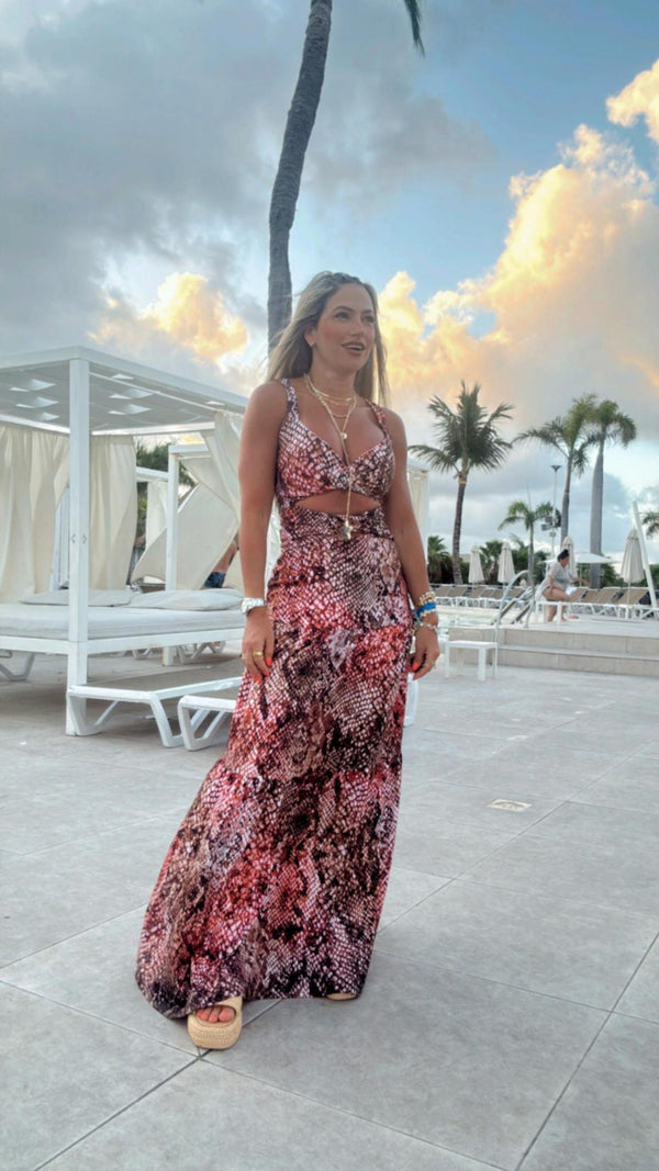 1608 Snake print open front maxi dress