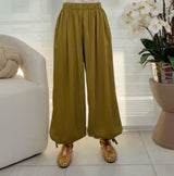 2763 Elastic waist satin harem pants