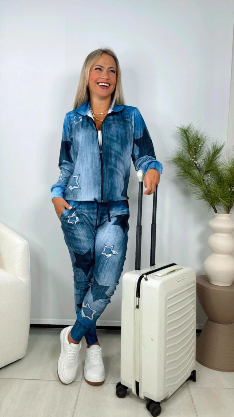 1549 Denim star jacket and jogger set