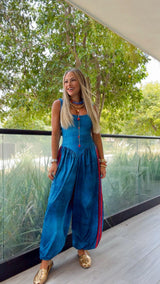 1949 Side-striped print jumpsuit Kiut