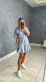 1074 Short sleeve button down tie front dress