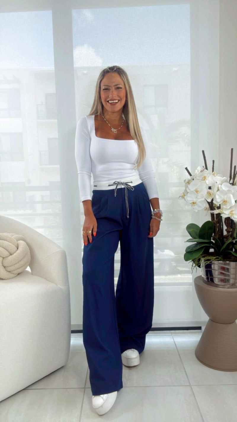 3857 Contrast drawstring detail pants