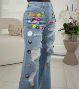 2069 Cool pins denim ripped pants