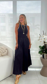 2739 Sleeveless mix media dress