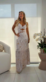 1767 Star snake print open front maxi dress