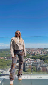 5426 Floral brocade denim pants