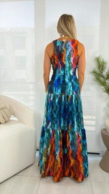 1553 Multicolor snake printed maxi dress