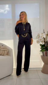 7628 Off shoulder knit jumpsuit