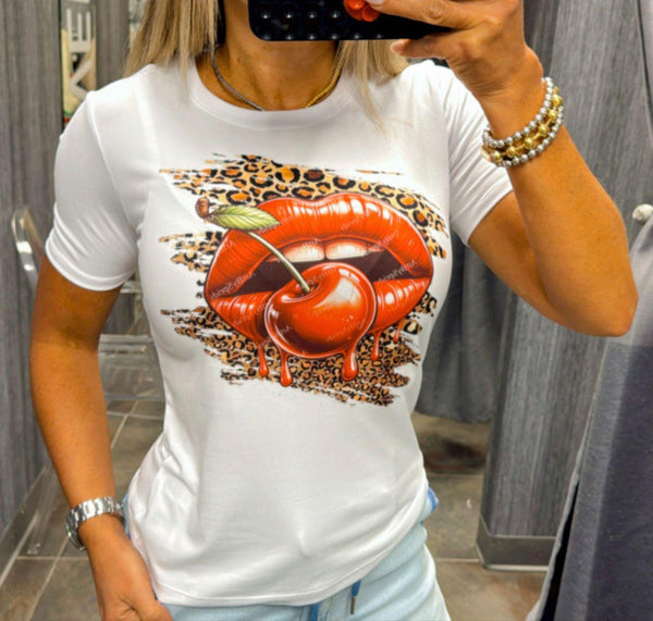 T12 Animal print lips and cherry t-shirt