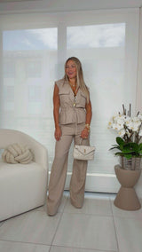 8215 Linen cargo vestand pants set