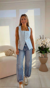 3291 Joseline square neck button down vest top