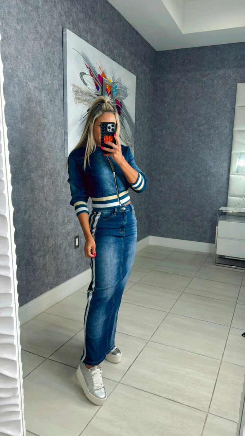 0273 Denim zip up jacket and skirt set