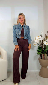 3749 Smocked waist denim crop jacket
