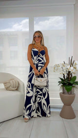 3110 Bust keyhole back tie maxi dress