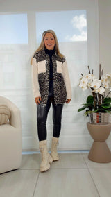 4011 Contrast denim and knit animal print jacket