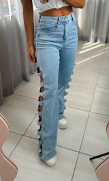 5301 Denim pants with details on the boots