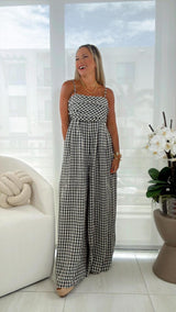 2727 Gingham wide leg jumpsuit