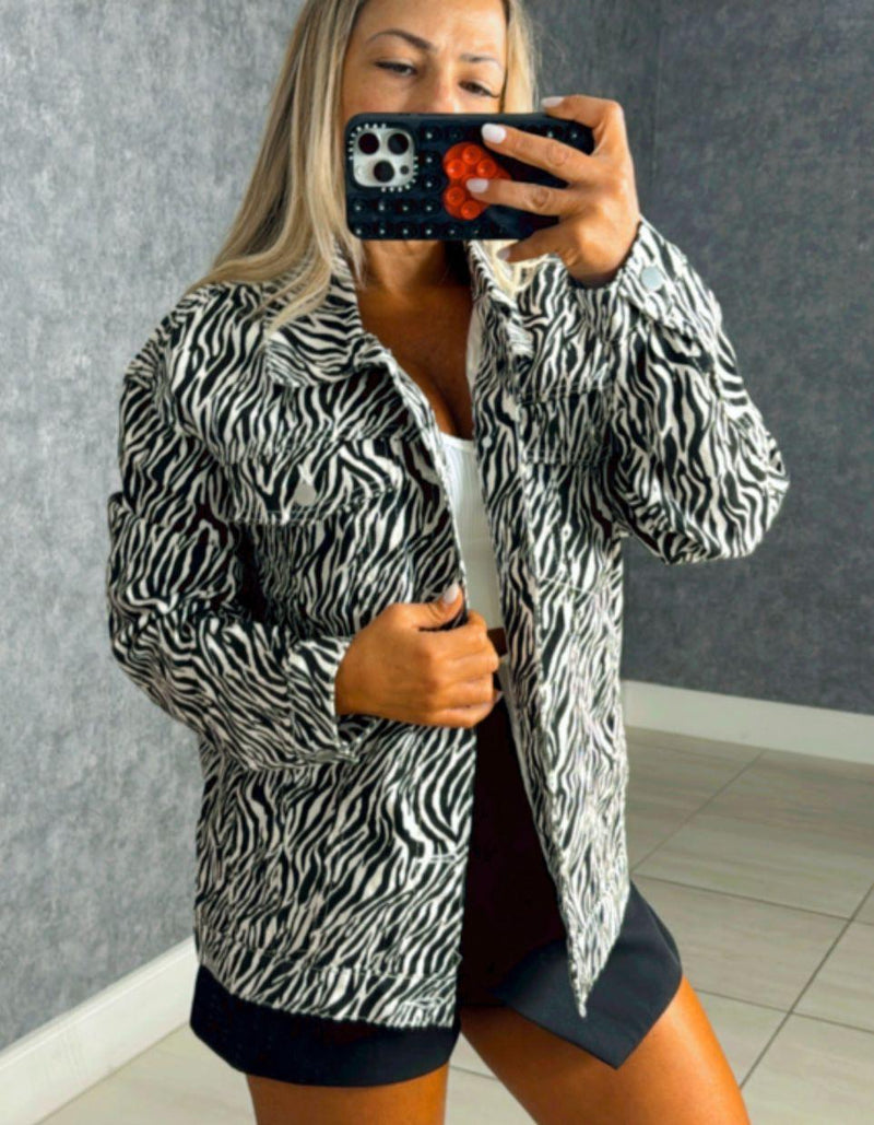 1039 Zebra print denim jacket