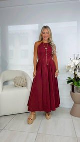 3308 Smocking back halter maxi dress